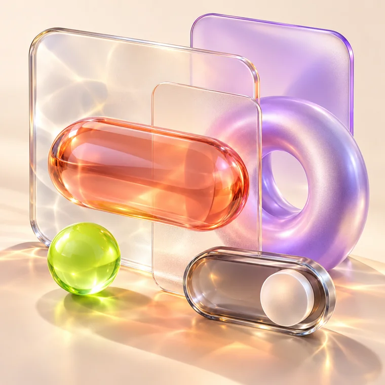 Glass interface elements exploring blur, light and colorful materials